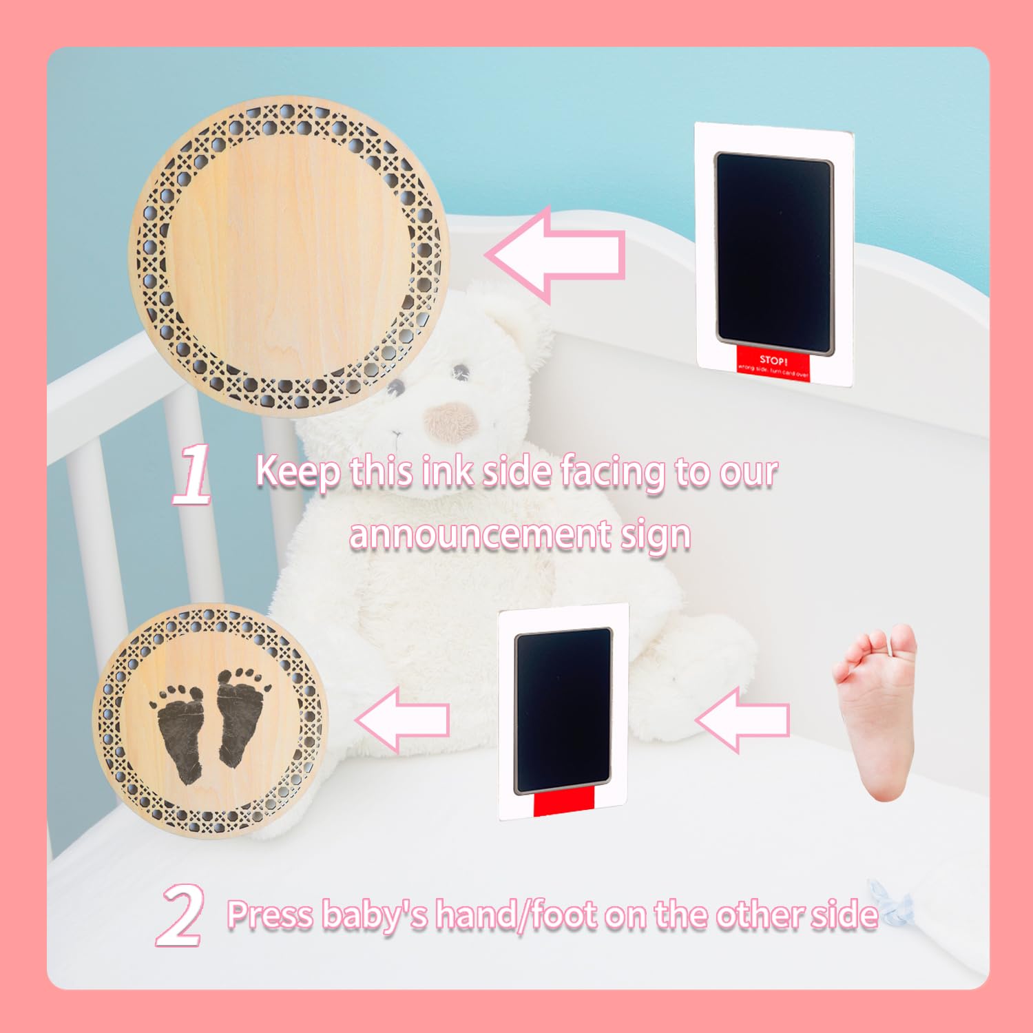 PDRYLY newborn photo prop display enhances shower and nursery photos.