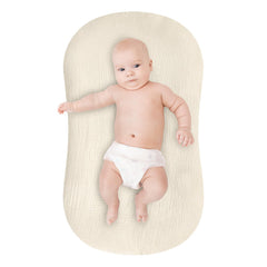 Pea Pod baby lounger cover in apricot, soft muslin for comfy naps