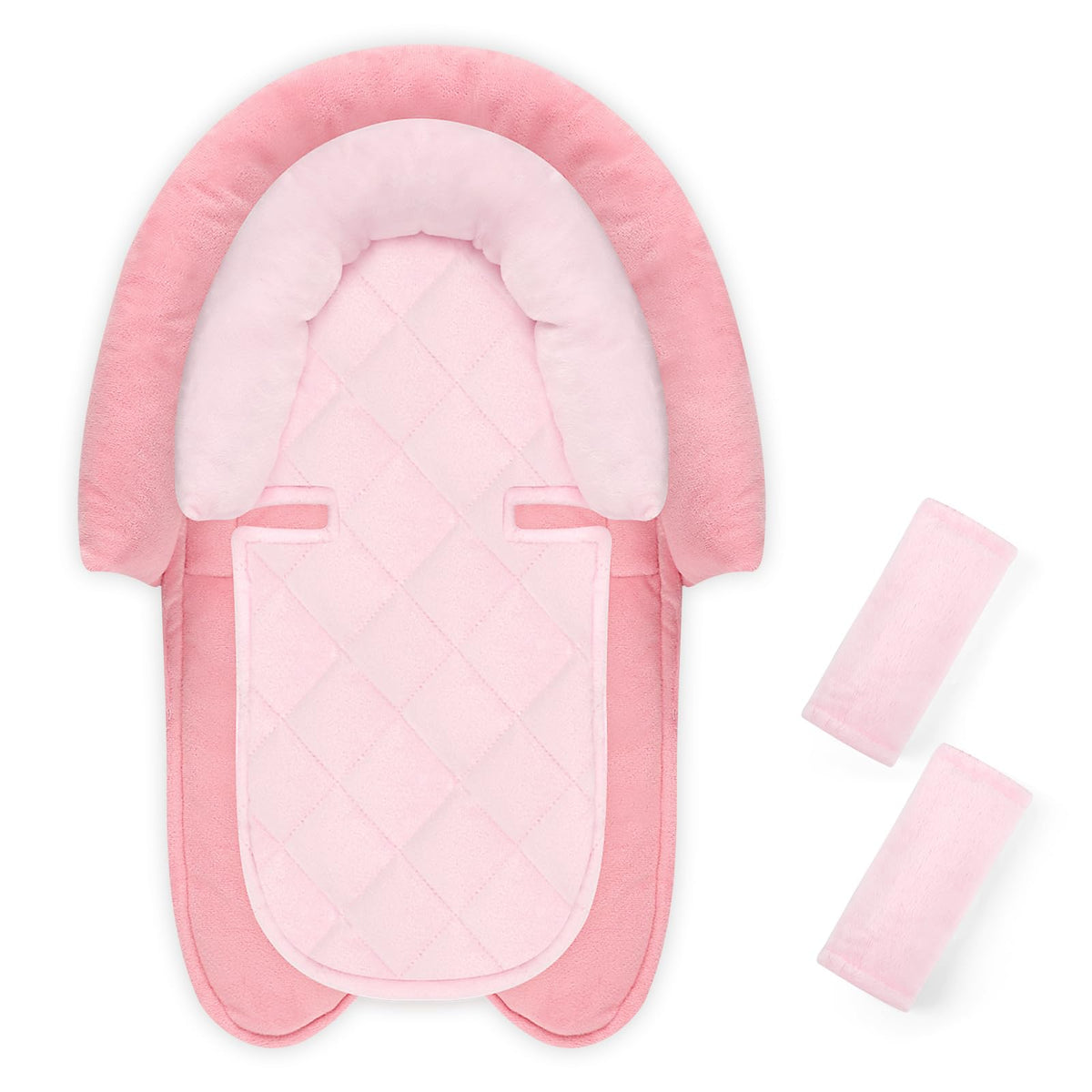 Pea Pod head support keeps newborns secure on car rides.