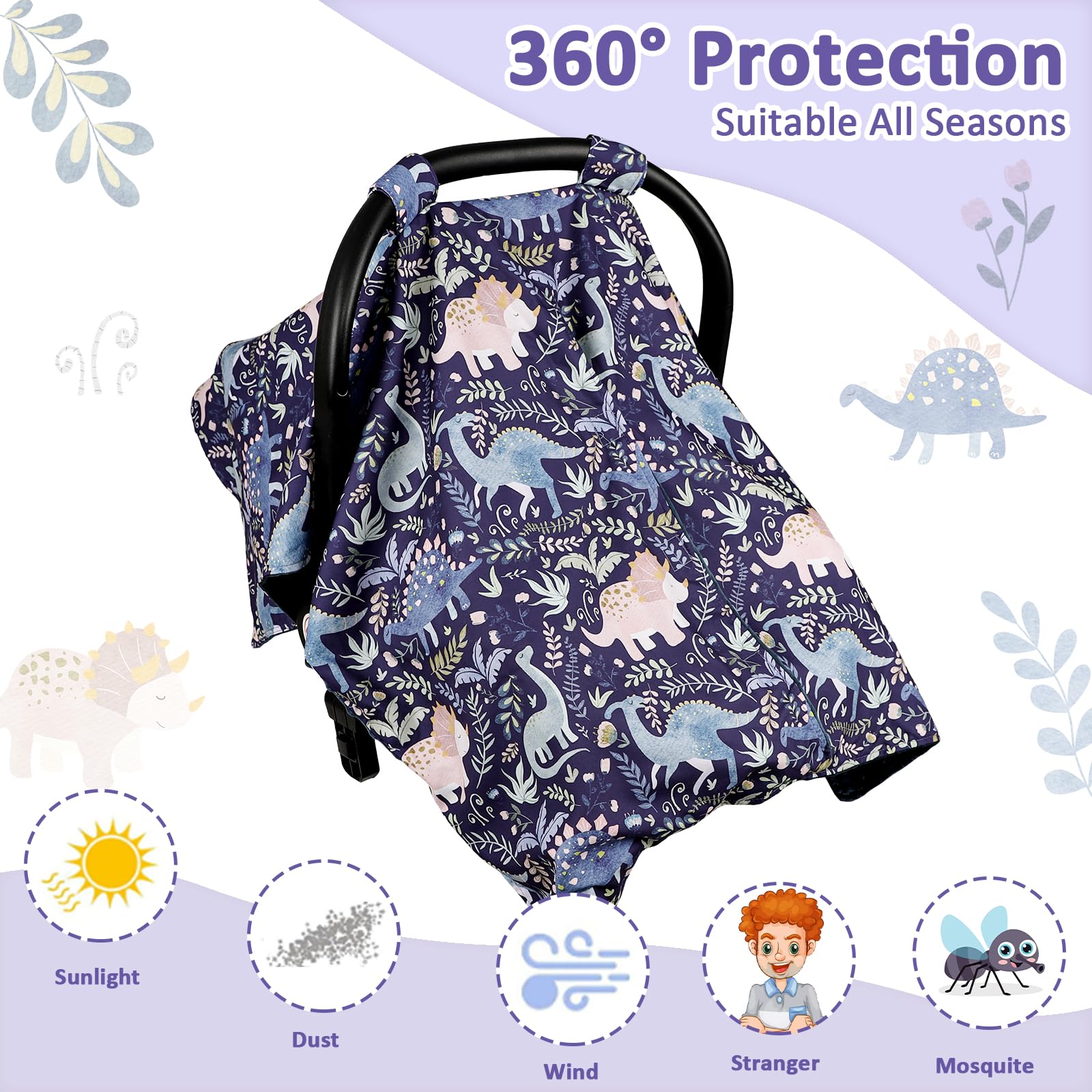 Pea Pod blue dinosaurs car seat cover airflow design for comfort