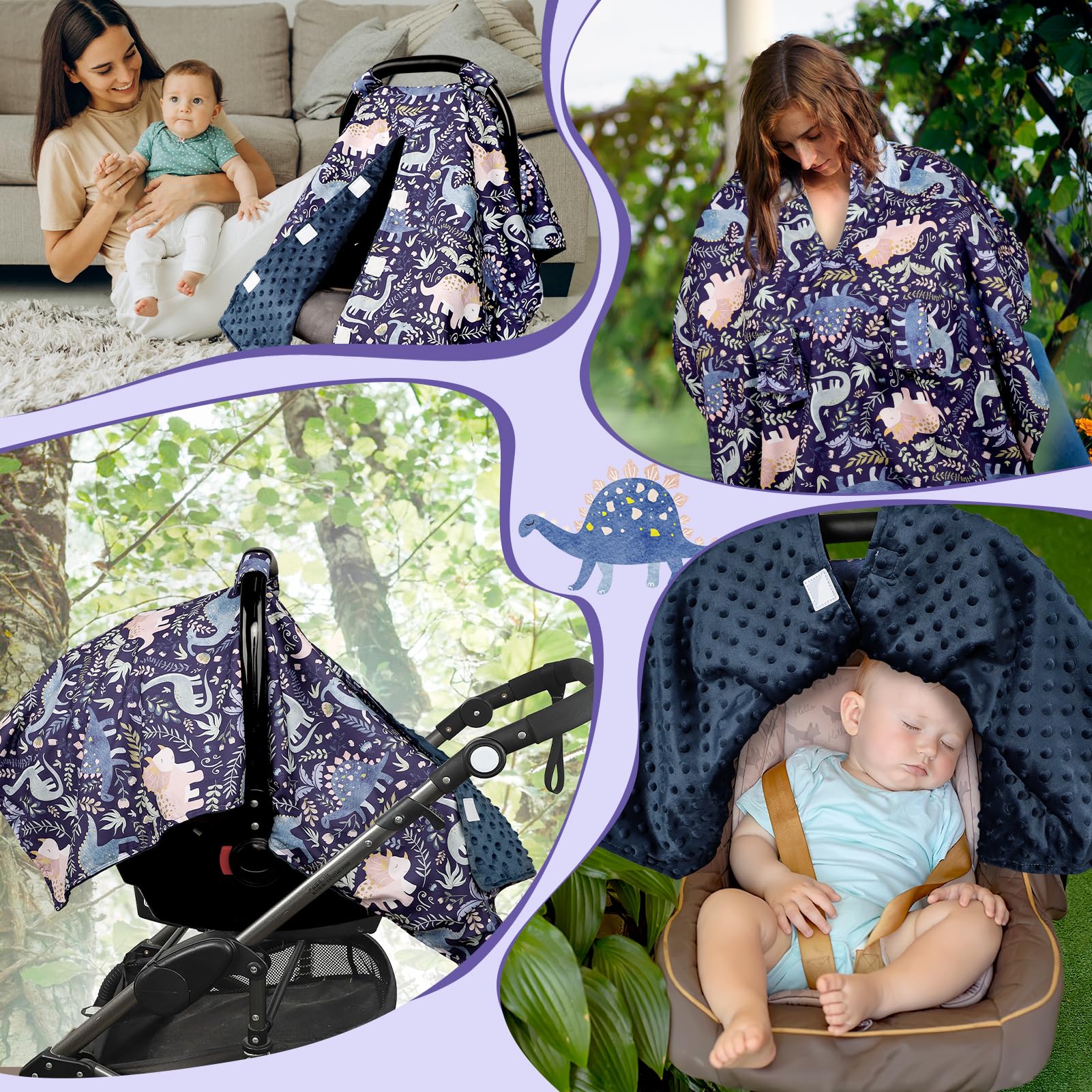 Pea Pod blue dinosaurs easy-installation with adjustable straps