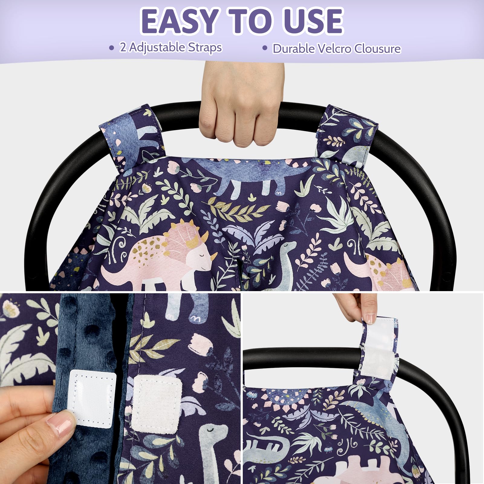 Pea Pod blue dinosaurs stroller cover for shade on walks