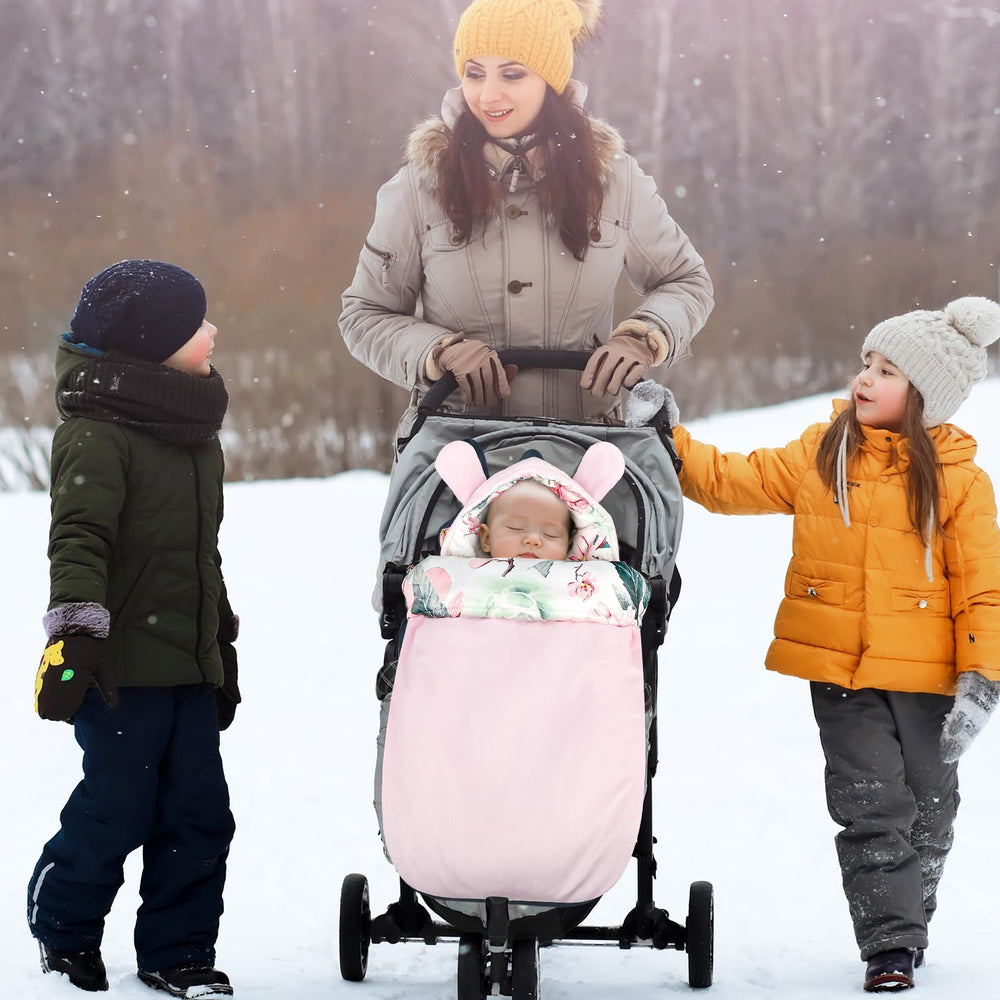 Pea Pod Camellia hood with bear ears adds playful warmth