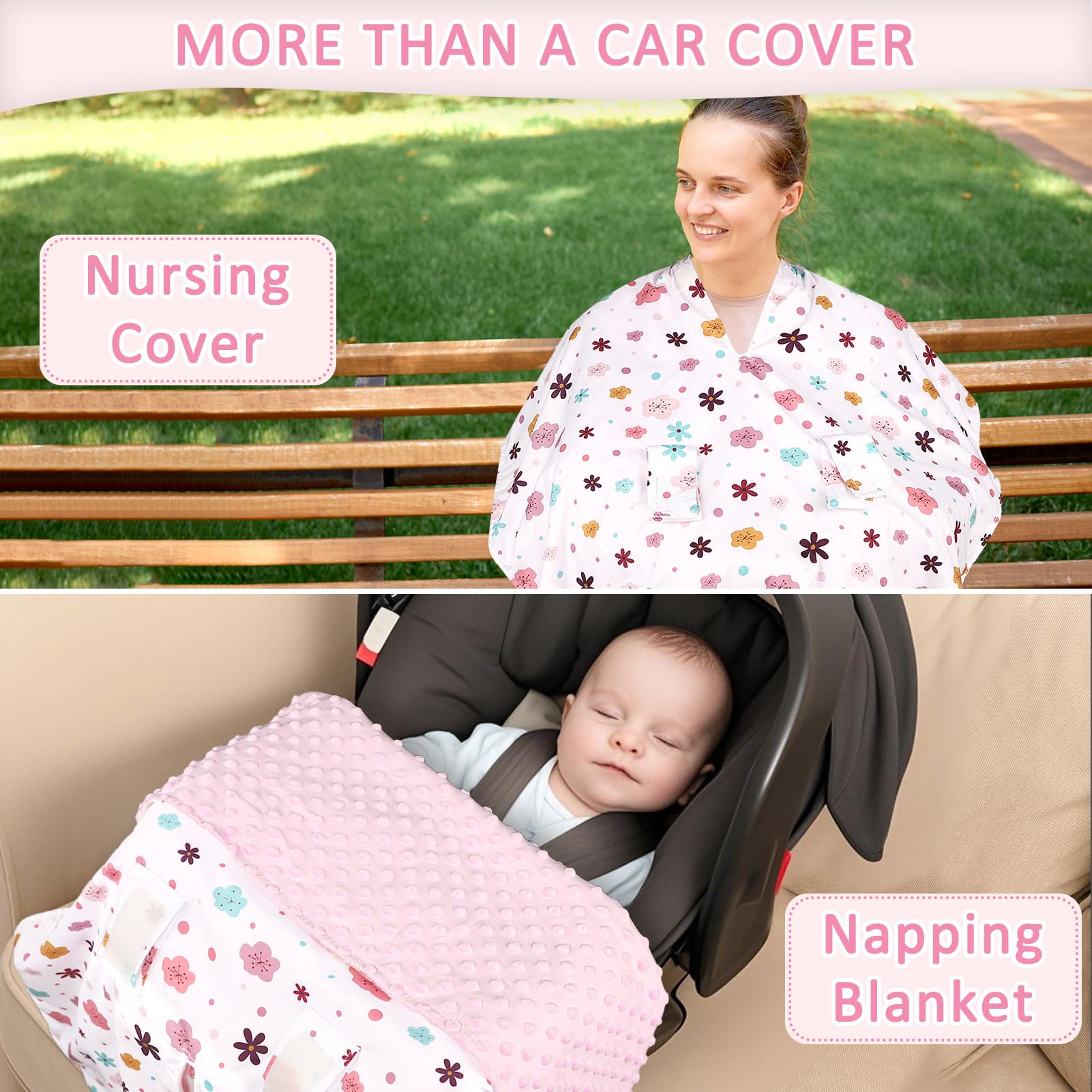Pea Pod car seat cover demonstrates machine washable convenience for busy parents.