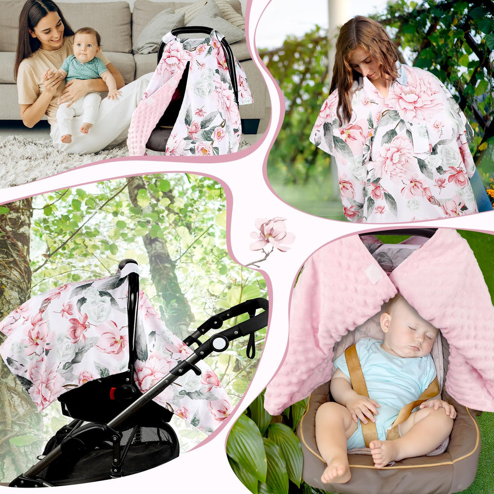 Pea Pod stroller and car seat cover in neutral tones to match interiors.