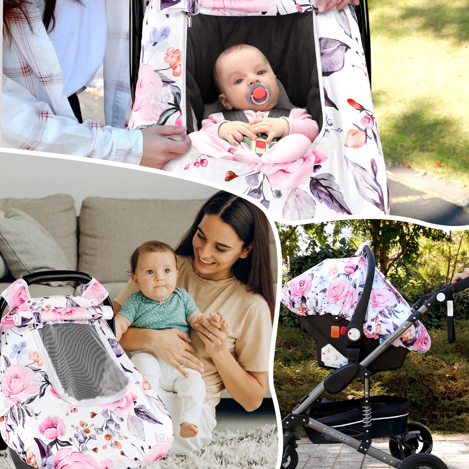 Pea Pod floral car seat cover folds into a compact bag