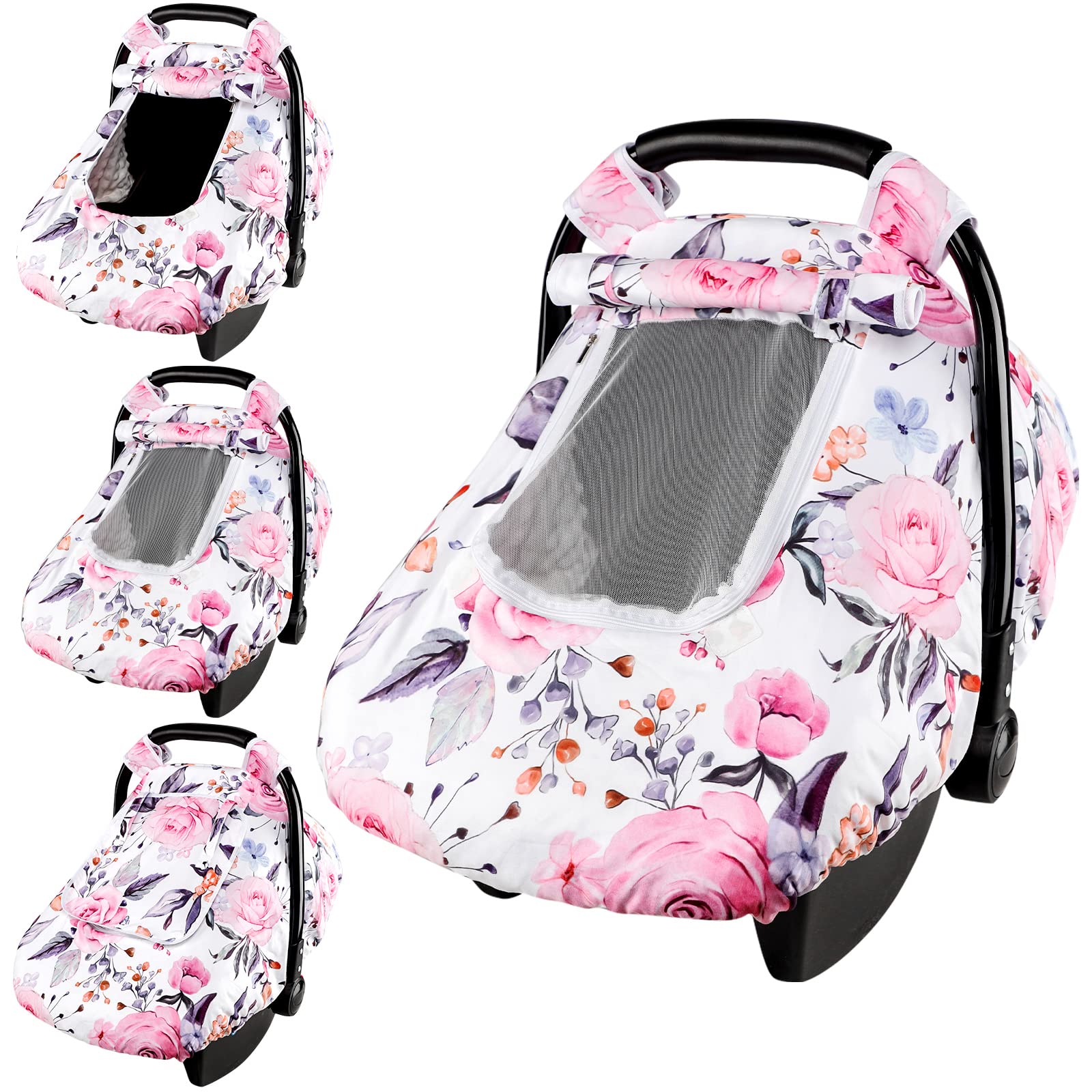 Pea Pod floral car seat cover with mesh window for baby ventilation