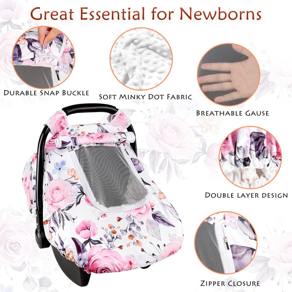 Pea Pod floral car seat cover with privacy window protecting baby