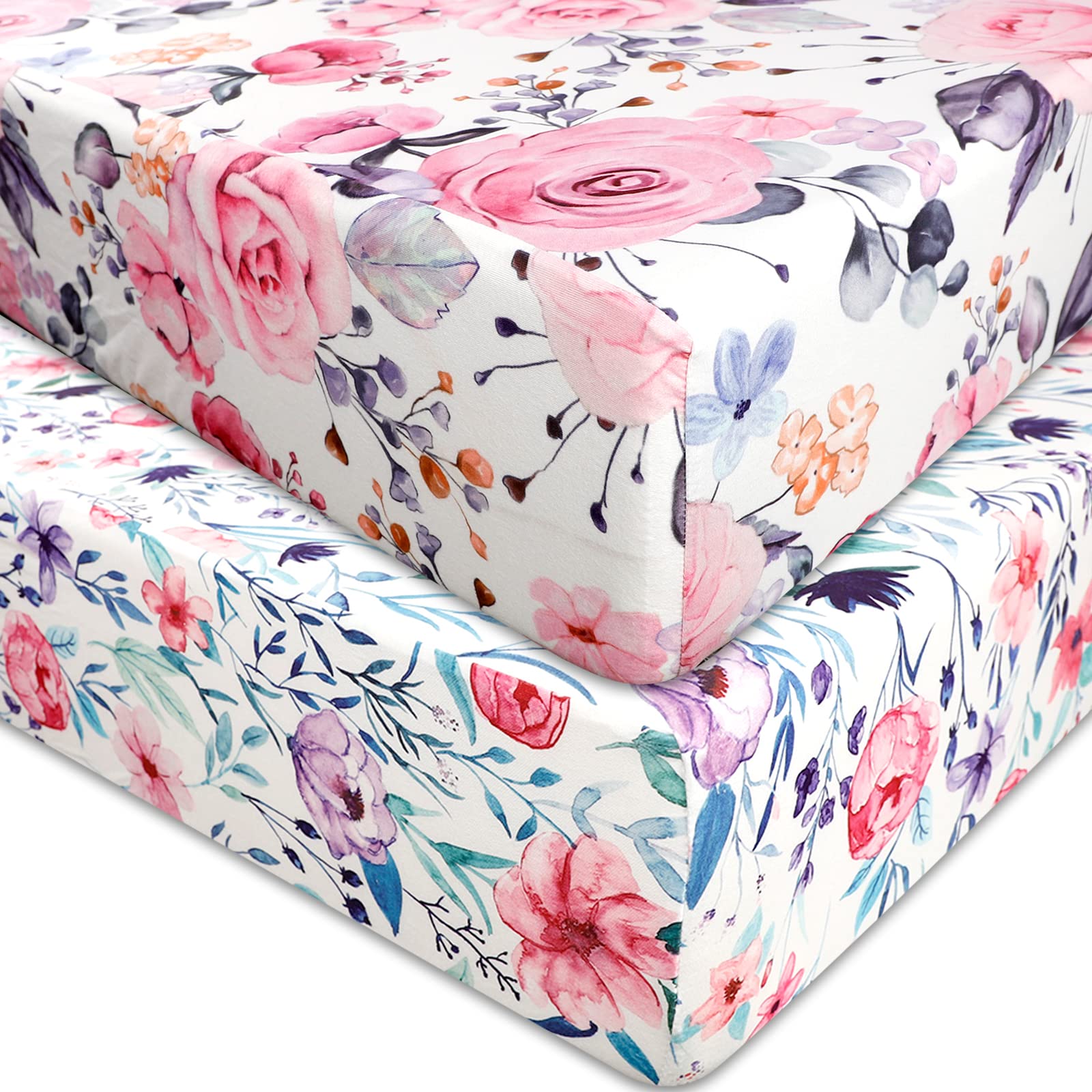 Pea Pod floral crib sheet close-up shows soft jersey knit for gentle sleep.