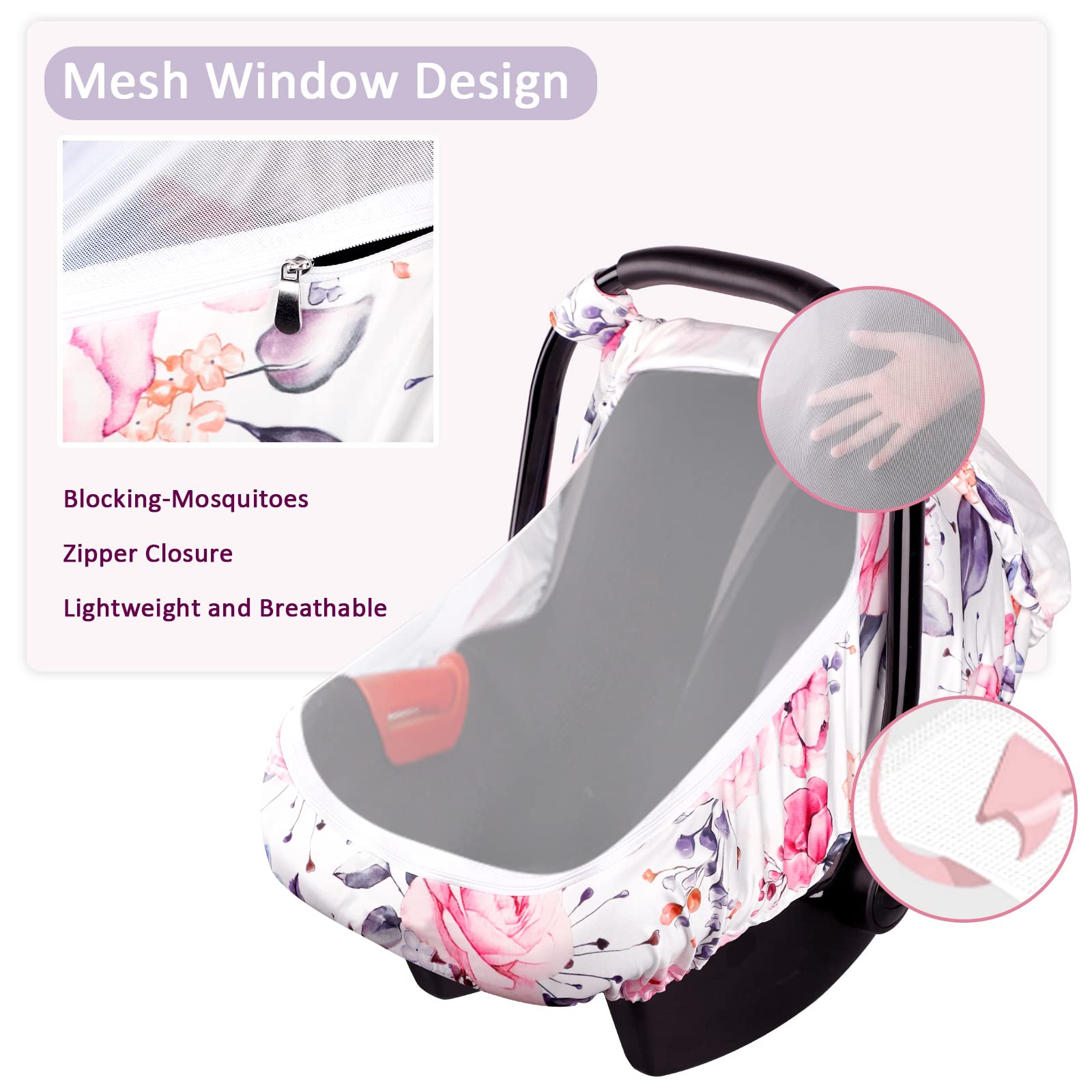 Pea Pod floral car seat cover with breathable mesh for airy comfort on every ride.