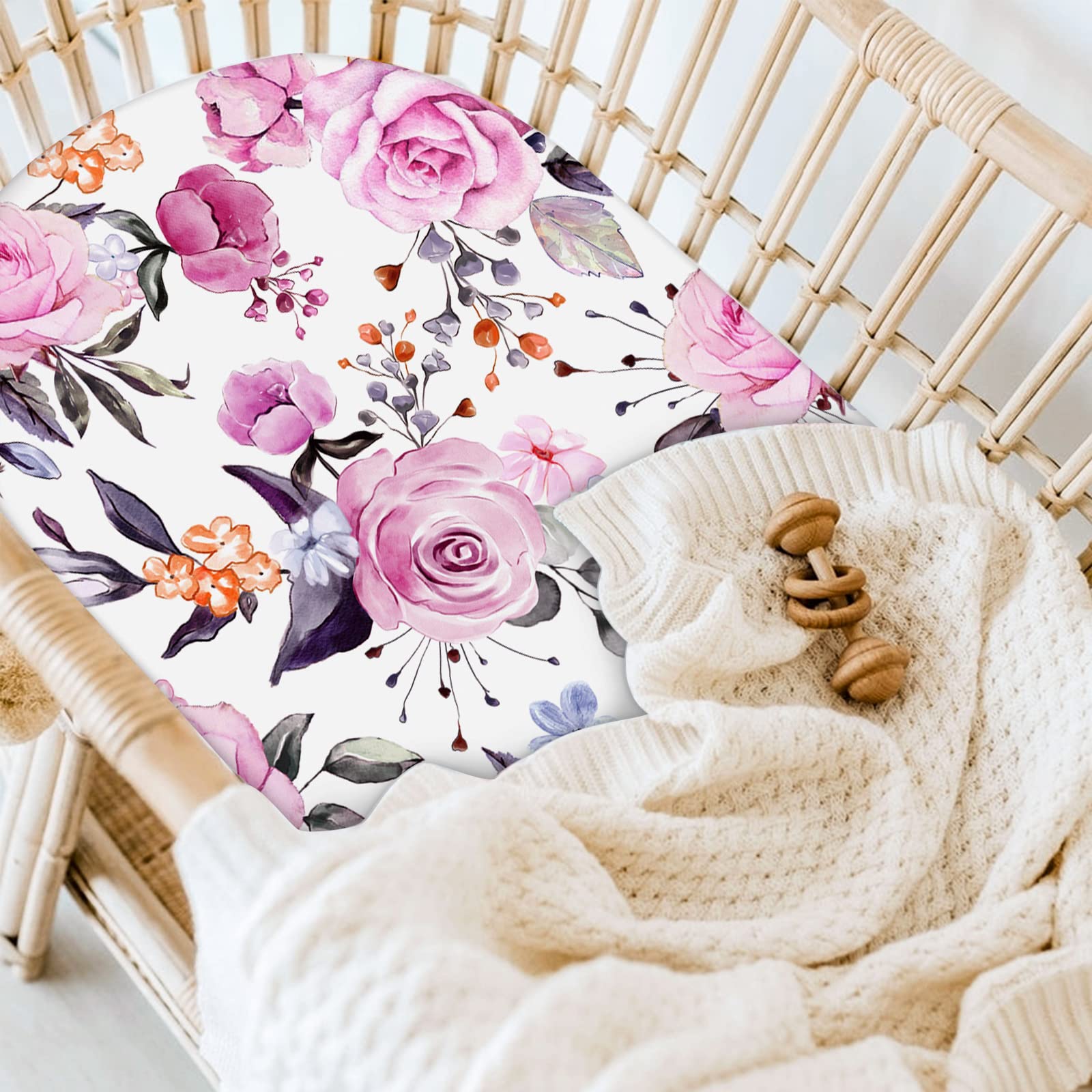 Pea Pod bassinet sheet with edge elastic fits oval, round, and rectangular cradles securely