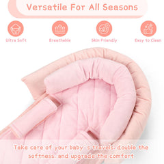 Pea Pod infant car seat insert with easy installation fits multiple harness systems.