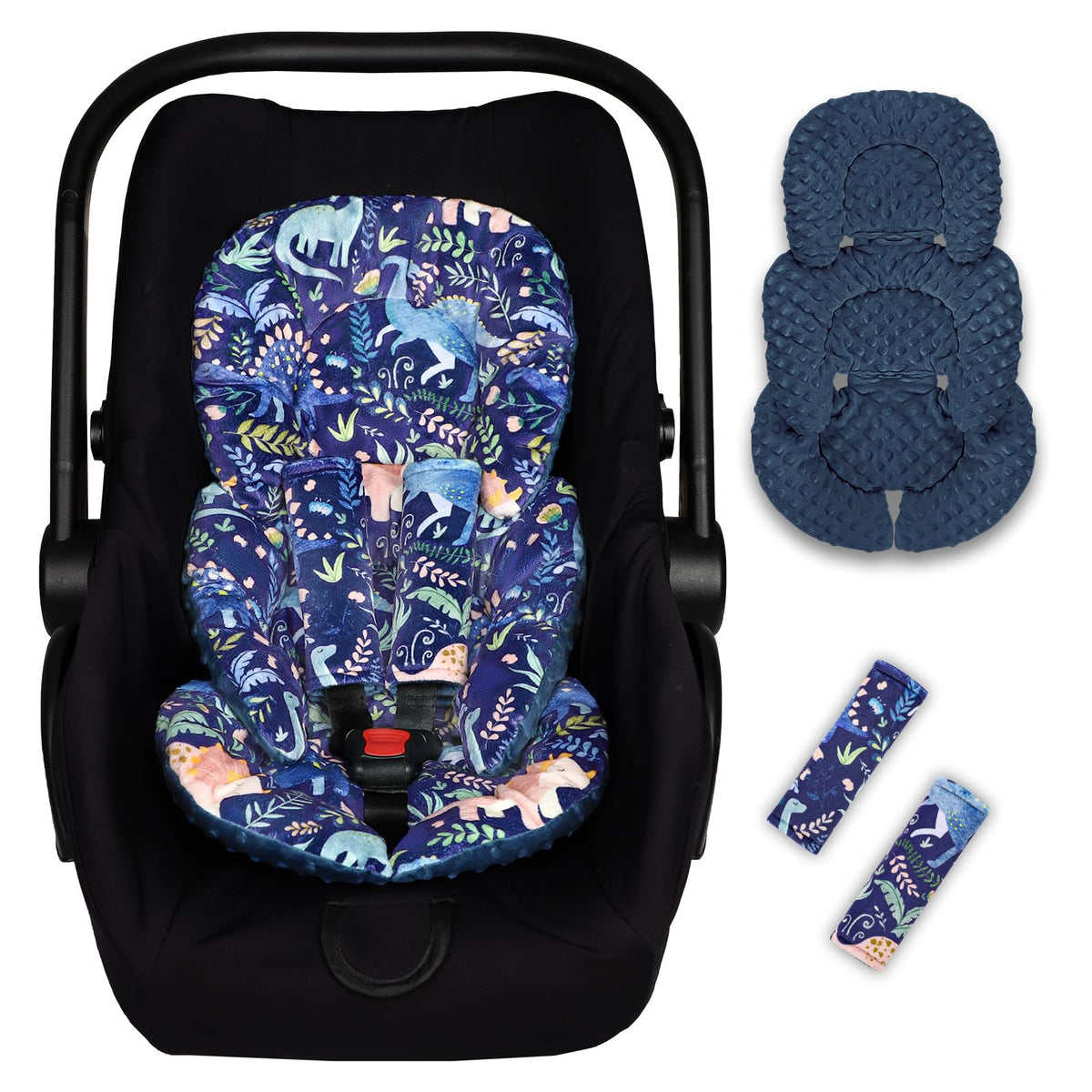 Pea Pod infant car seat insert with strap covers enhances fit and security