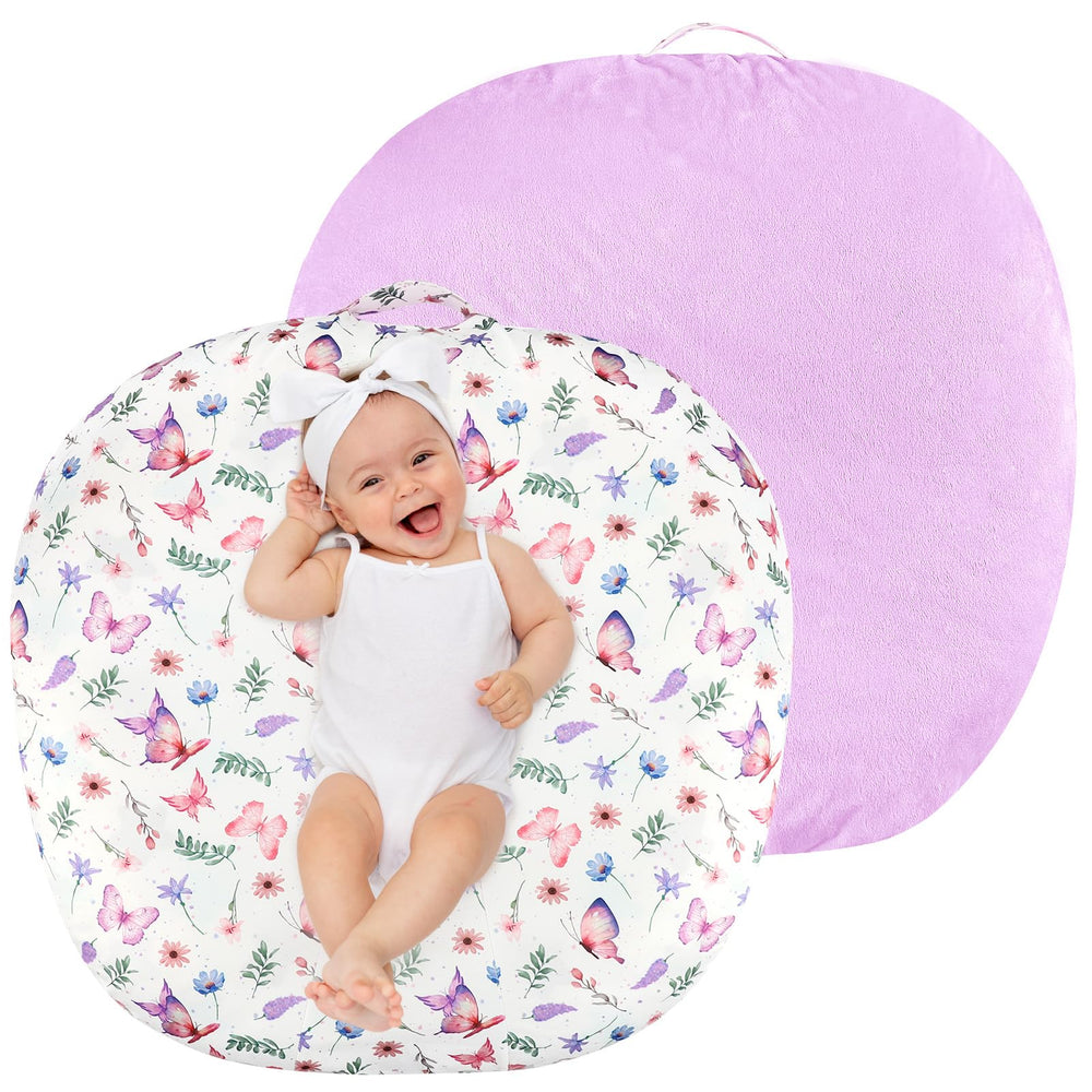 Pea Pod newborn lounger cover with butterfly design for cozy infant comfort.