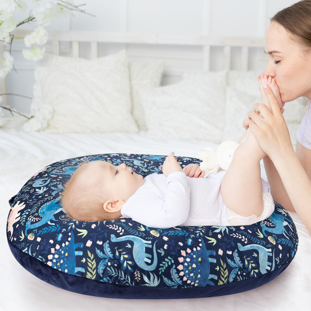 Pea Pod cover highlights machine-washable care with low-heat dry.