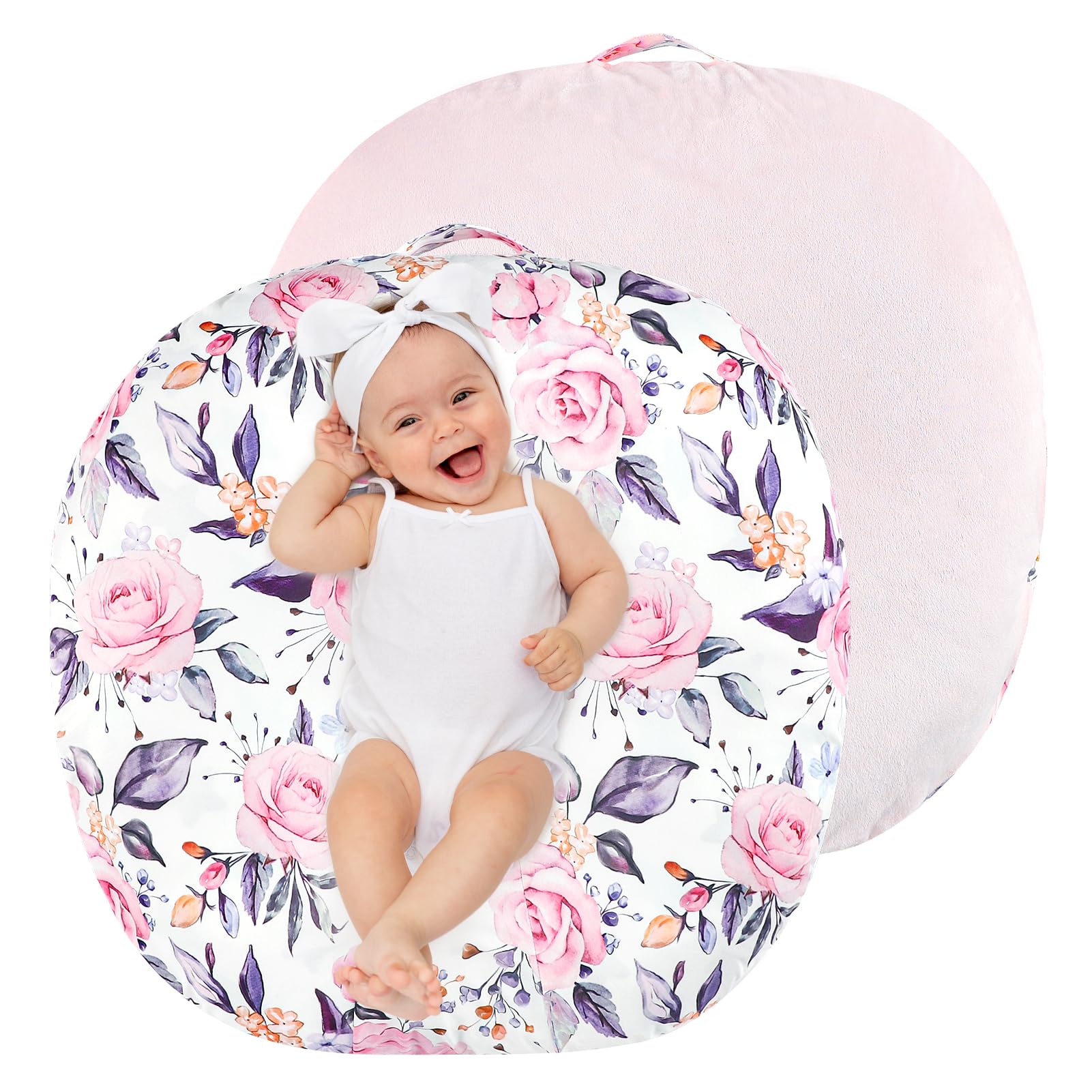 Pea Pod newborn lounger cover floral front view showing soft plush fabric and fit