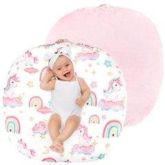 Pea Pod newborn lounger cover unicorn fabric close-up; super soft and cozy.