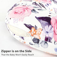 Pink floral pattern on Pea Pod cover adds stylish touch to baby feeding.