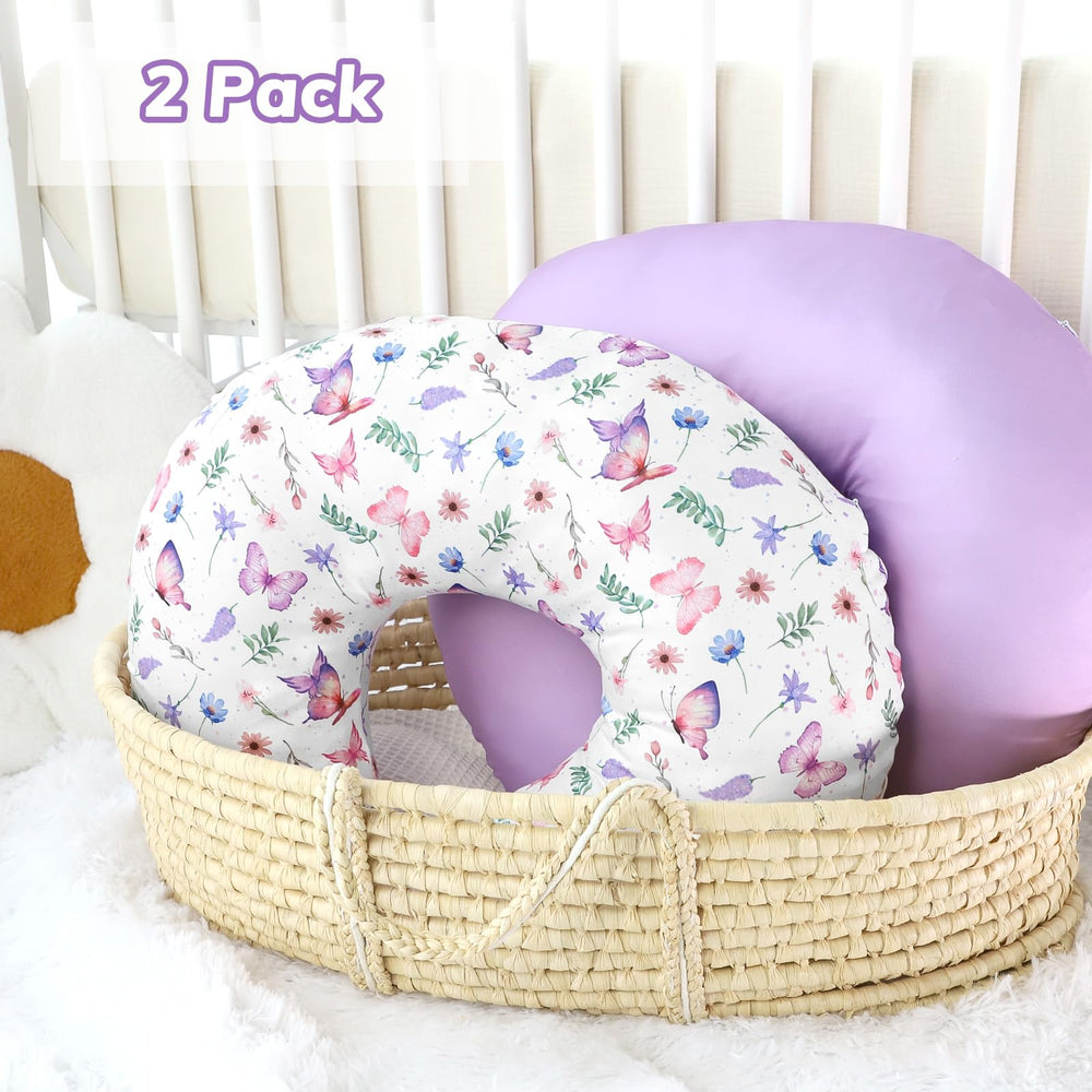 Pea Pod nursing pillow cover in soft purple for newborns.