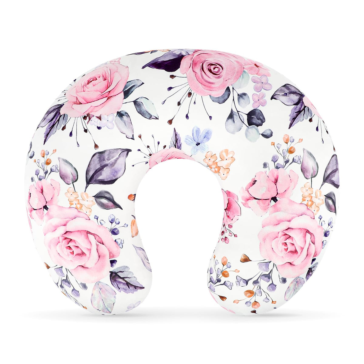 Pea Pod nursing pillow cover in pink floral soft fabric for cozy feeds.