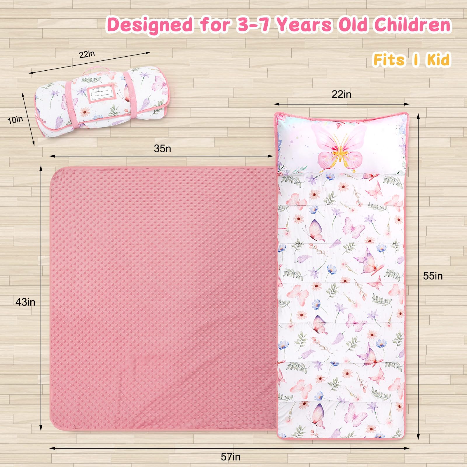 Pea Pod nap mat showing integrated pillow for comfortable, all-in-one naps.