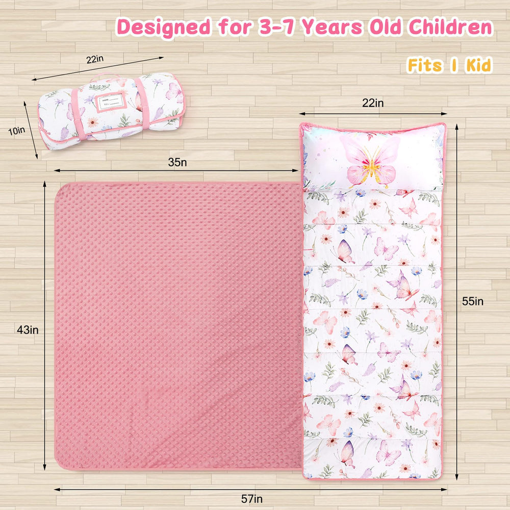 Pea Pod nap mat showing integrated pillow for comfortable, all-in-one naps.