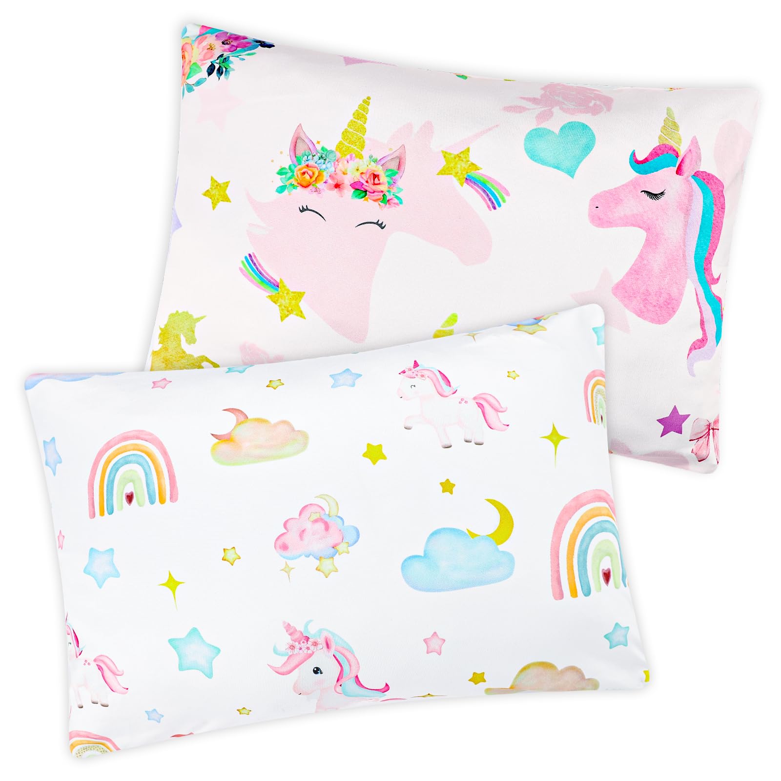 Pea Pod toddler pillowcase with unicorn design and secure closure for tidy sleepovers.