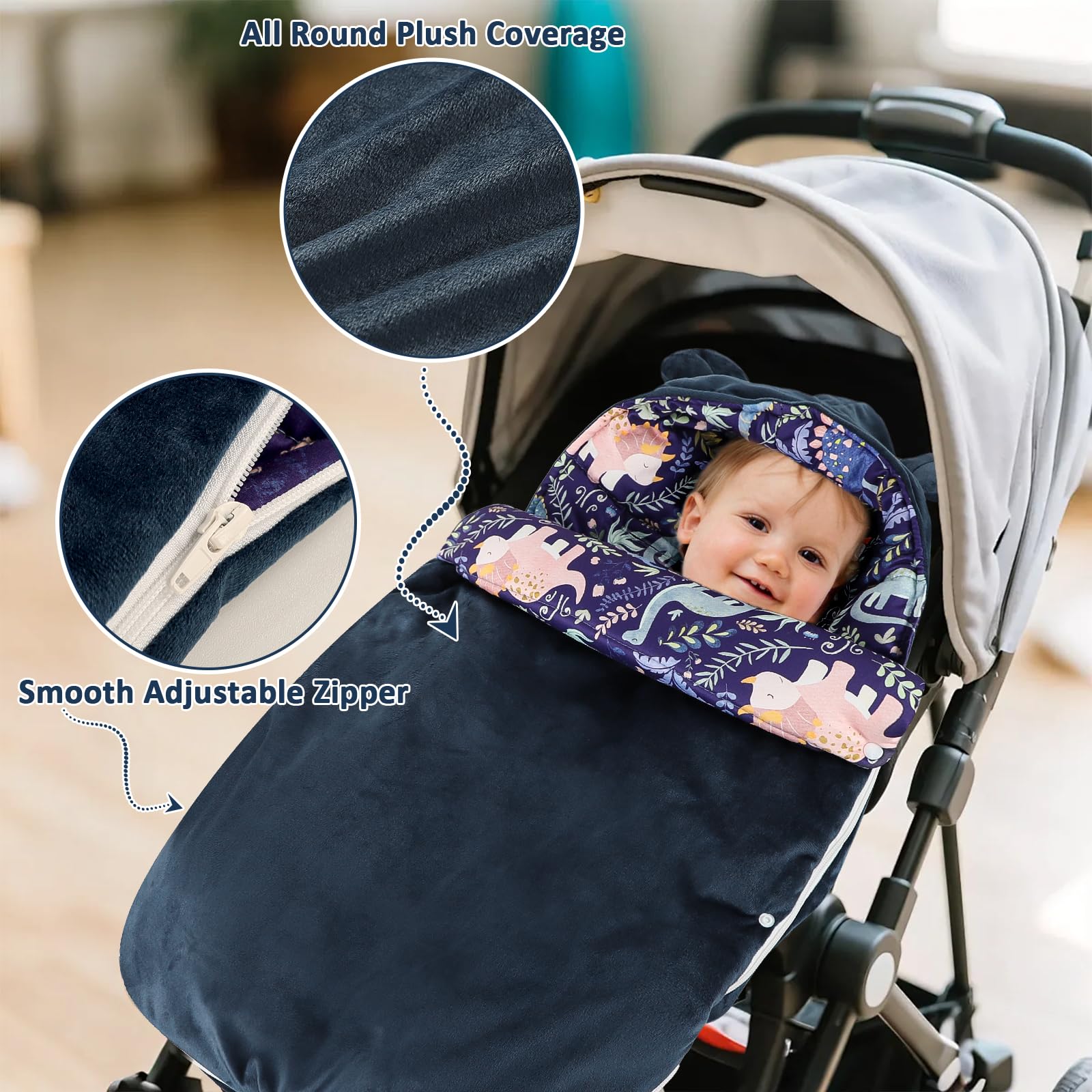 Pea Pod universal-fit blanket compatible with three-point and five-point harness strollers.