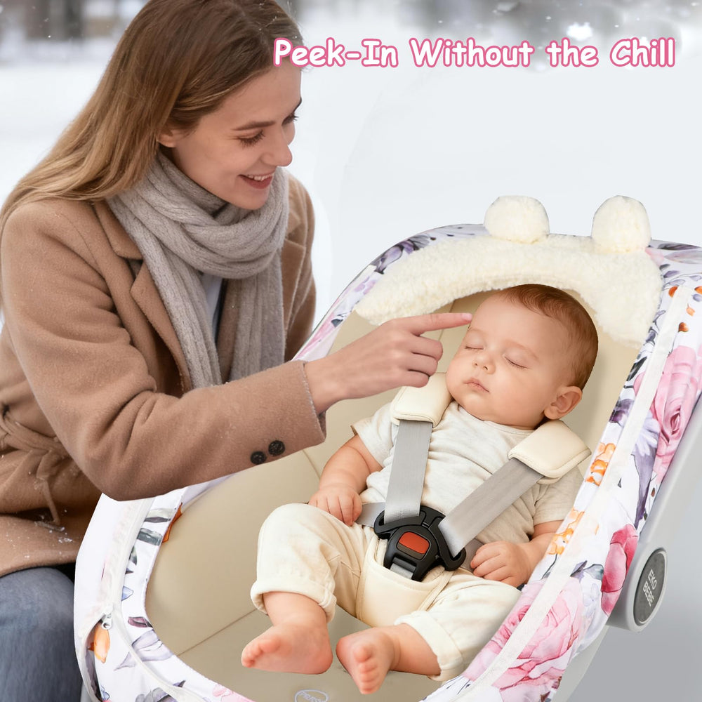 Pea Pod machine-washable winter car seat cover for quick cleanup