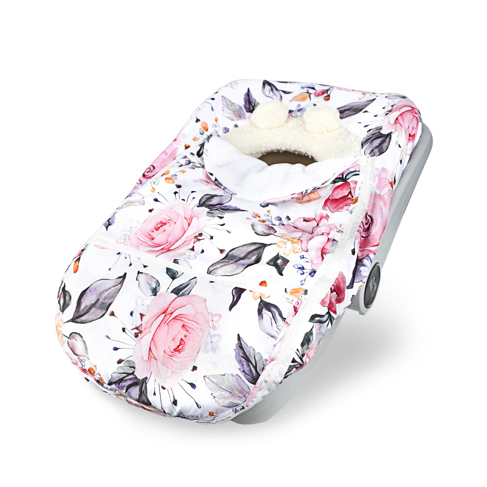 Pea Pod winter car seat cover with plush fleece for baby warmth and comfort