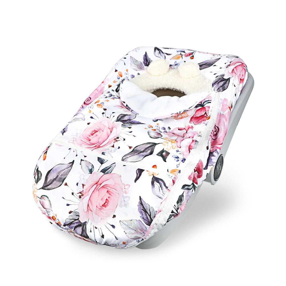 Pea Pod winter car seat cover with plush fleece for baby warmth and comfort