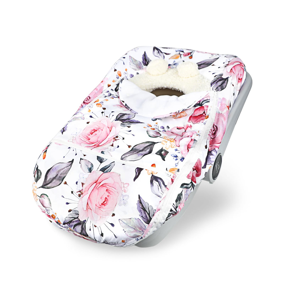 Pea Pod winter car seat cover with plush fleece for baby warmth and comfort