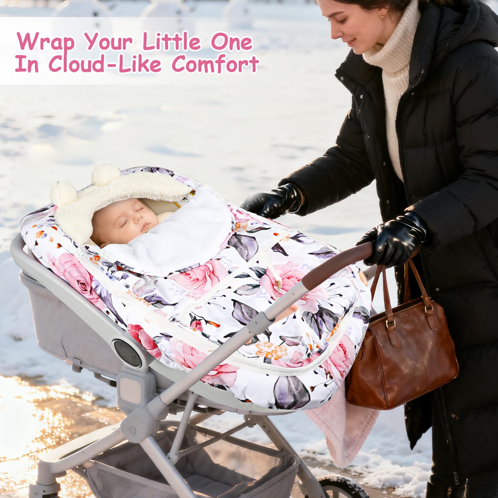 Pea Pod infant car seat canopy provides cozy protection for newborn outings