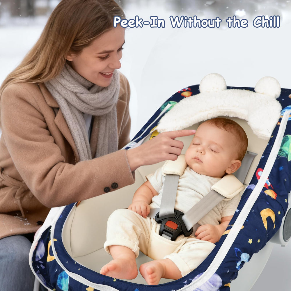 Pea Pod Winter machine washable cover for easy cleaning after trips.