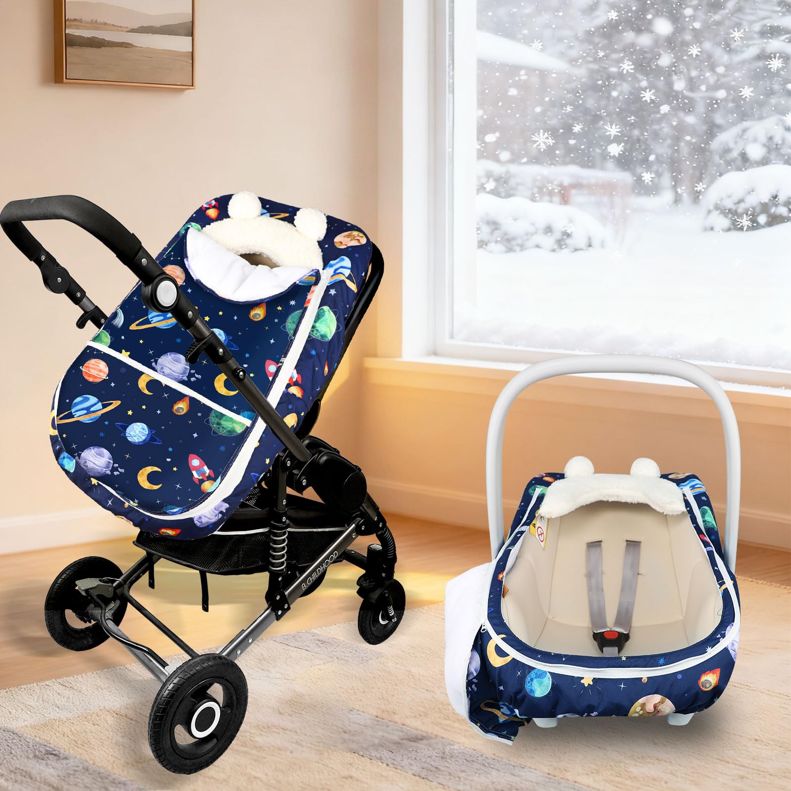 Pea Pod Winter on-the-go warmth keeps little one snug on travel.