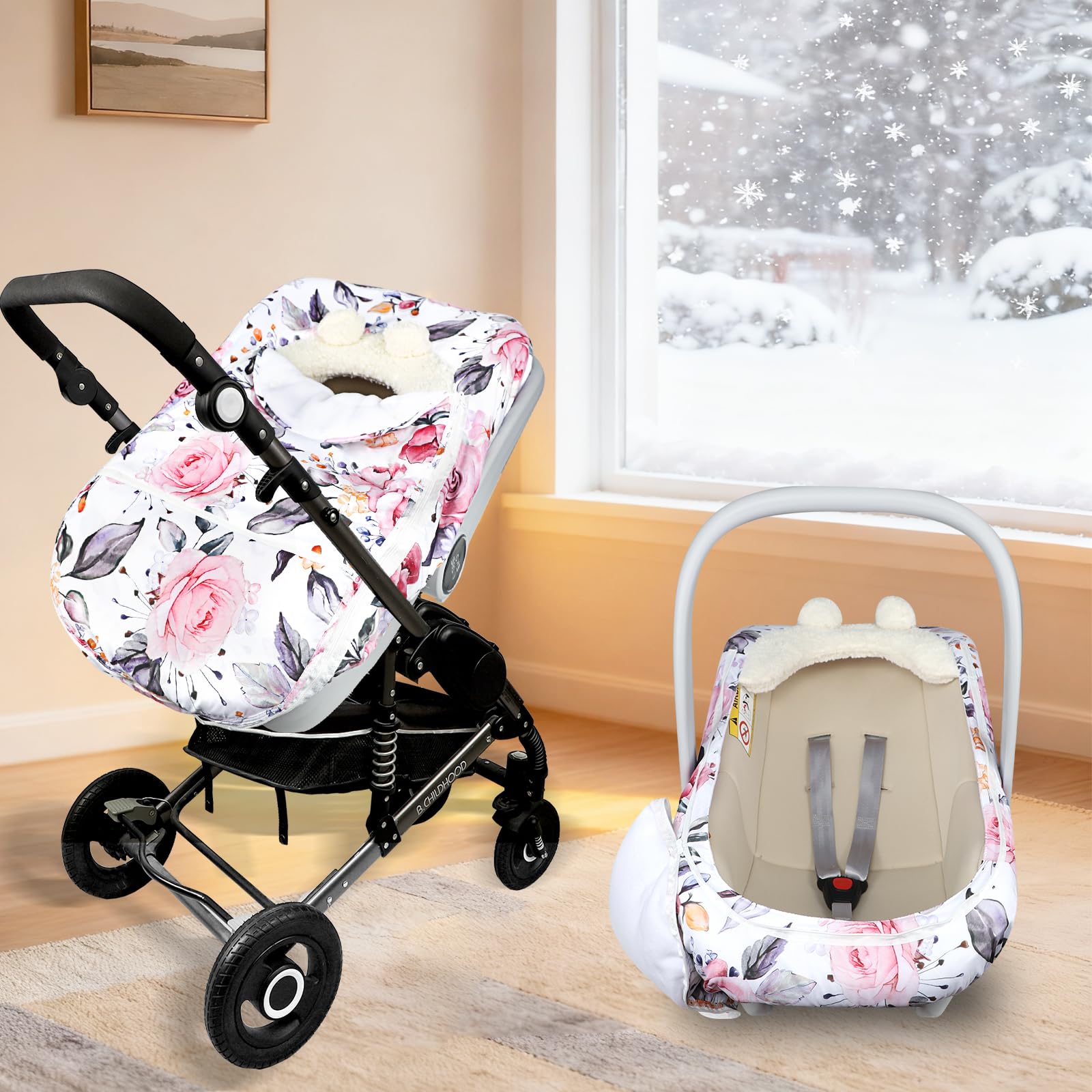 Pea Pod weather-resistant canopy shields baby from wind and light rain