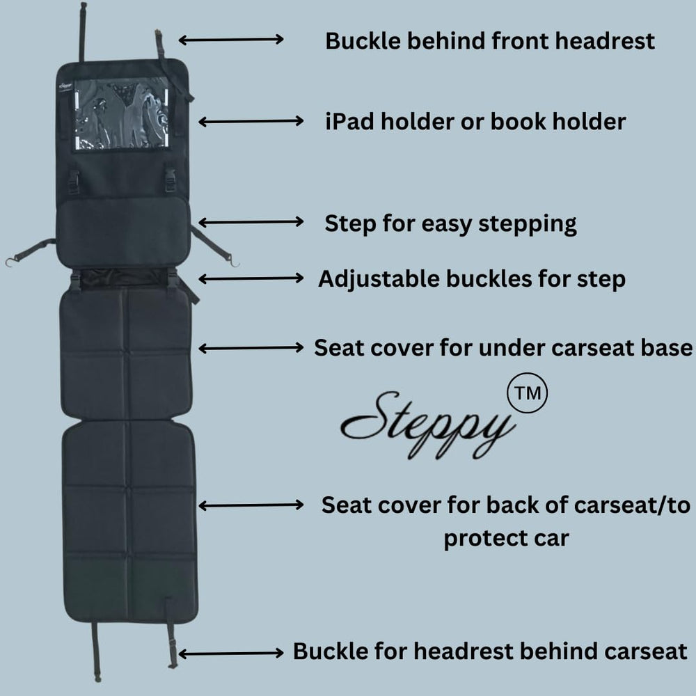 Steppy adjustable straps securing the protector in place