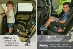 Back-of-seat Steppy tablet holder keeping a tablet within reach for a child