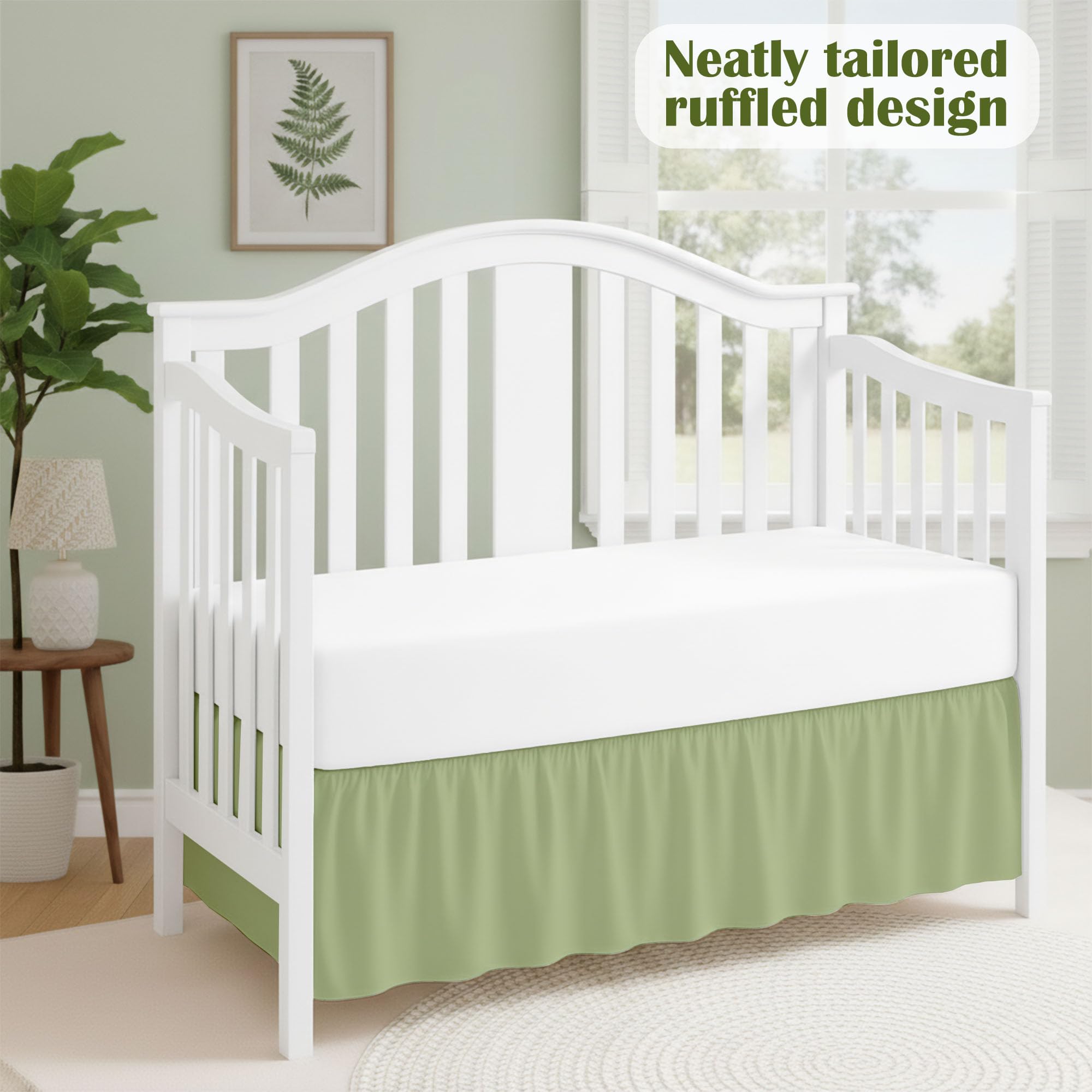 Crib skirt with four split corners by Peace Sleep Bedding assists easy placement