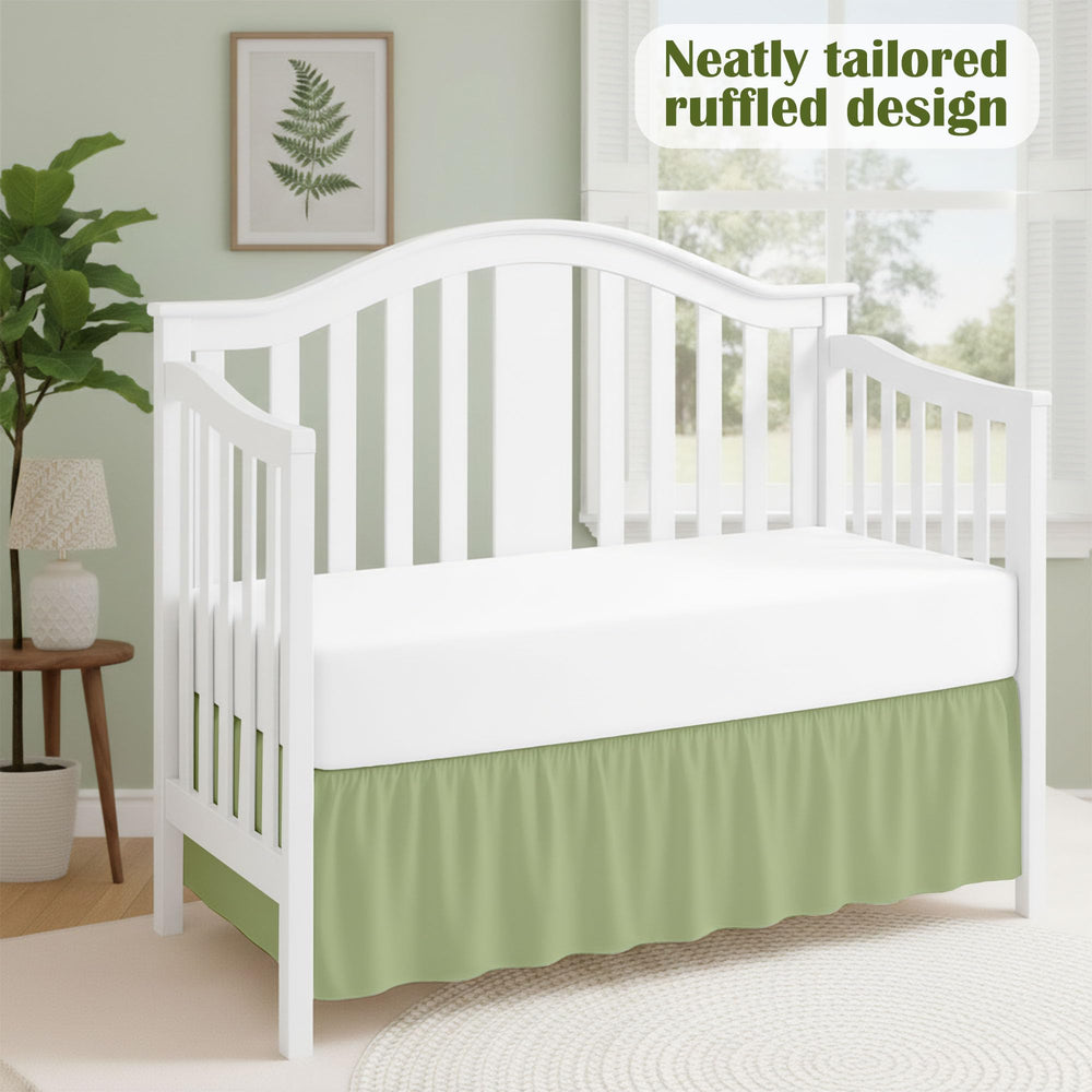 Crib skirt with four split corners by Peace Sleep Bedding assists easy placement