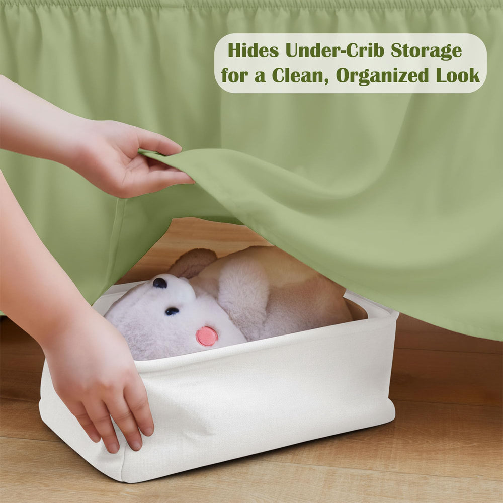 Sage solid crib skirt by Peace Sleep Bedding fits standard cribs and most toddler beds
