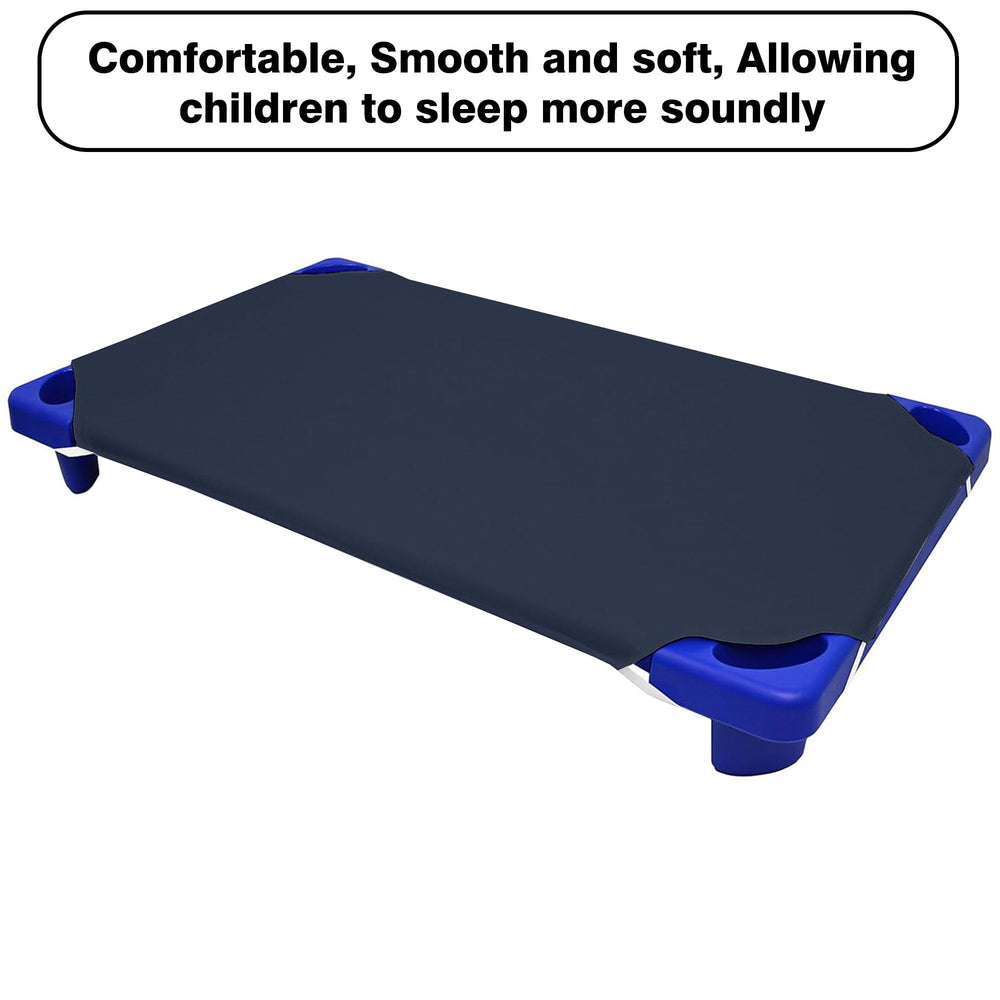 Peace Sleep Bedding navy 22x52 cot sheet displayed on a crib mattress with loops.
