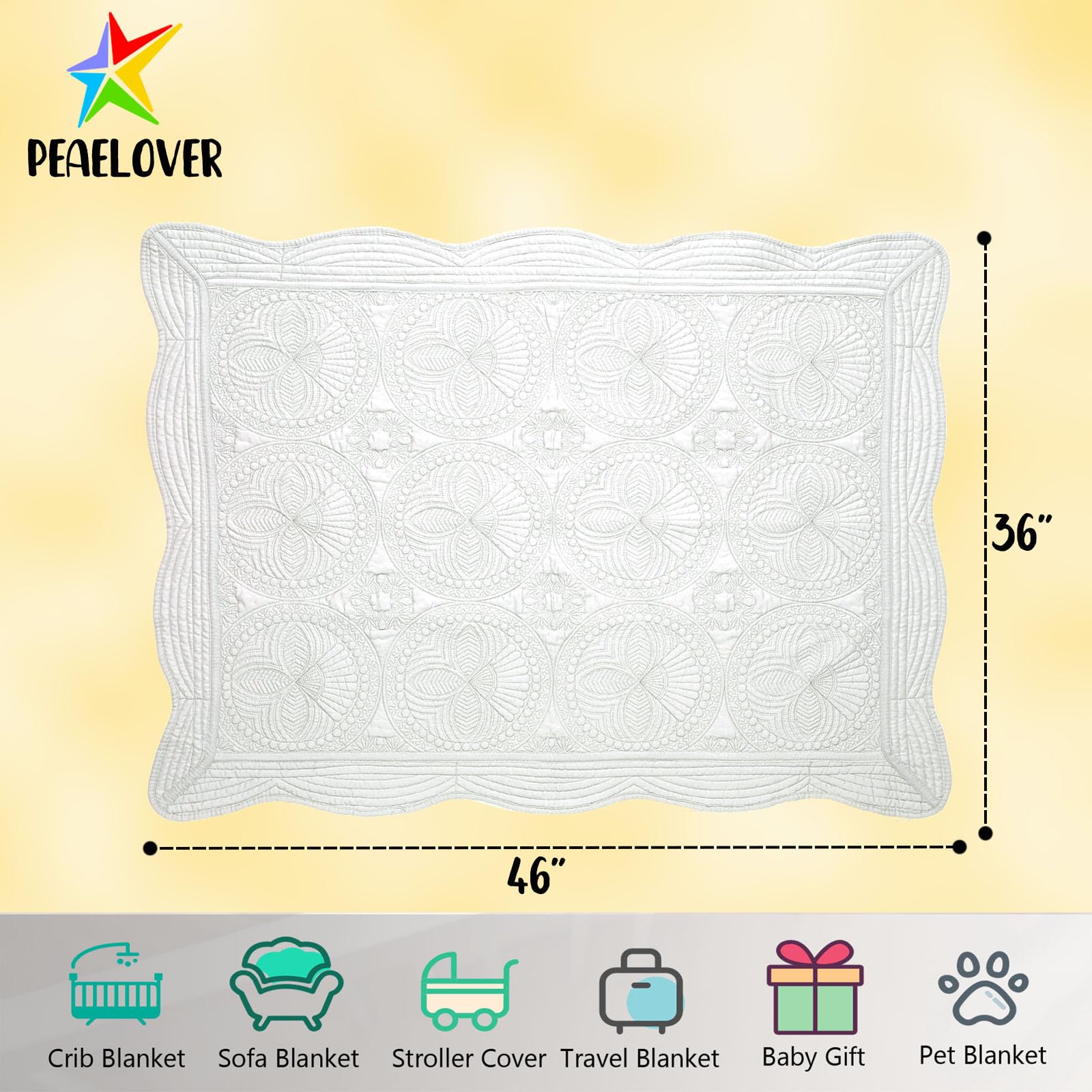 PEACELOVER 46x36 inch baby quilt ideal for toddler beds