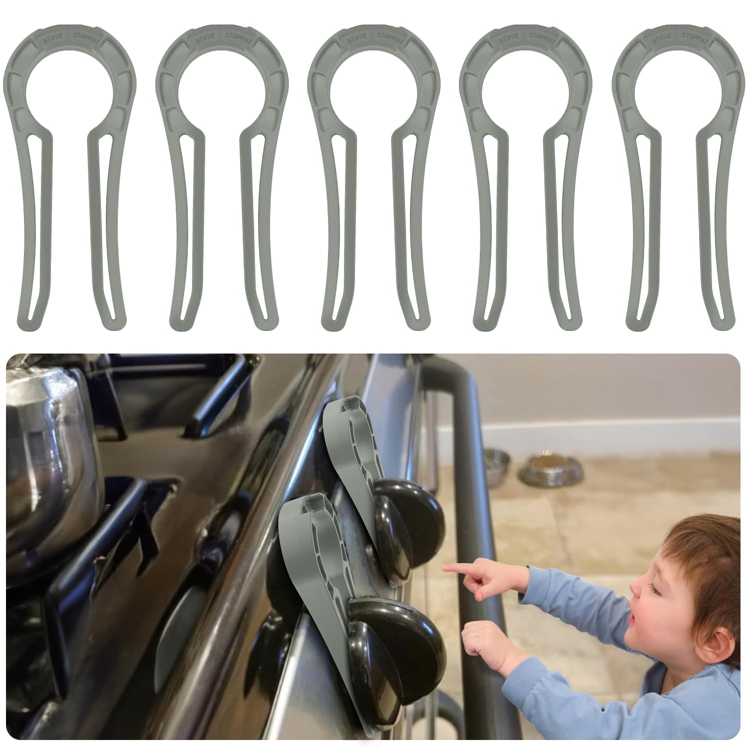 PeachLeaf gas stove knob lock pack-5 shows safe behind-knob coverage for families.