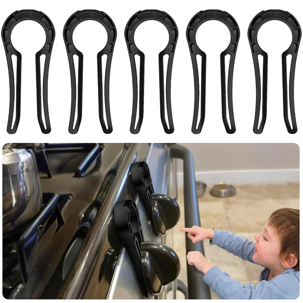 PeachLeaf gas stove knob lock installed behind the knob for added safety.