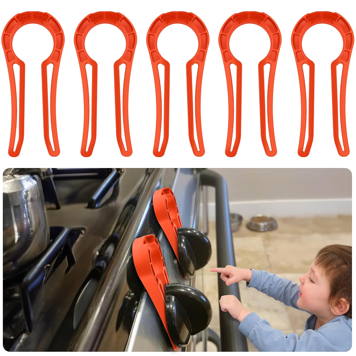 PeachLeaf gas stove knob lock pack-5 secures knobs for family safety.
