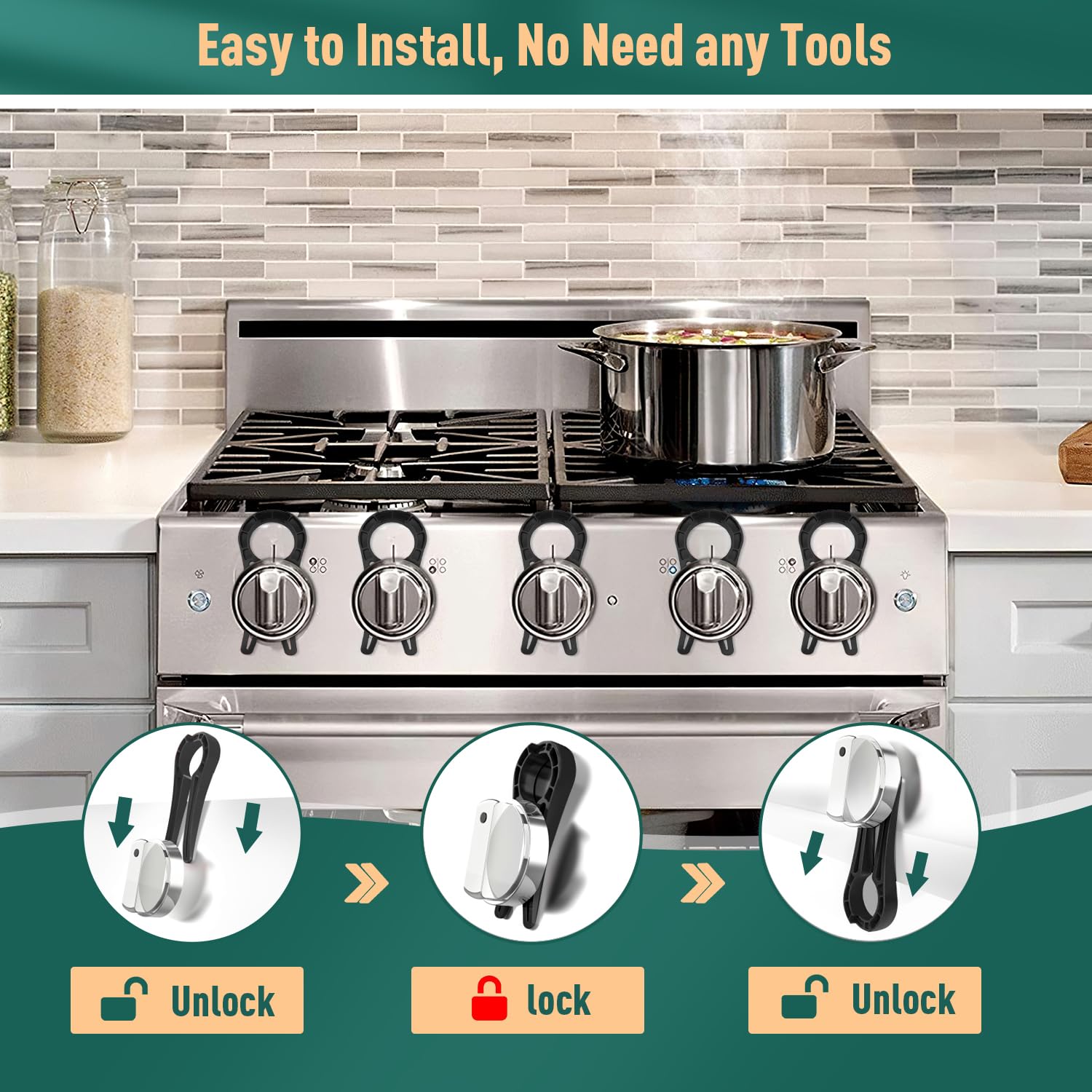 Installation guide showing the gap measurement to fit 0.08–0.43 inches.