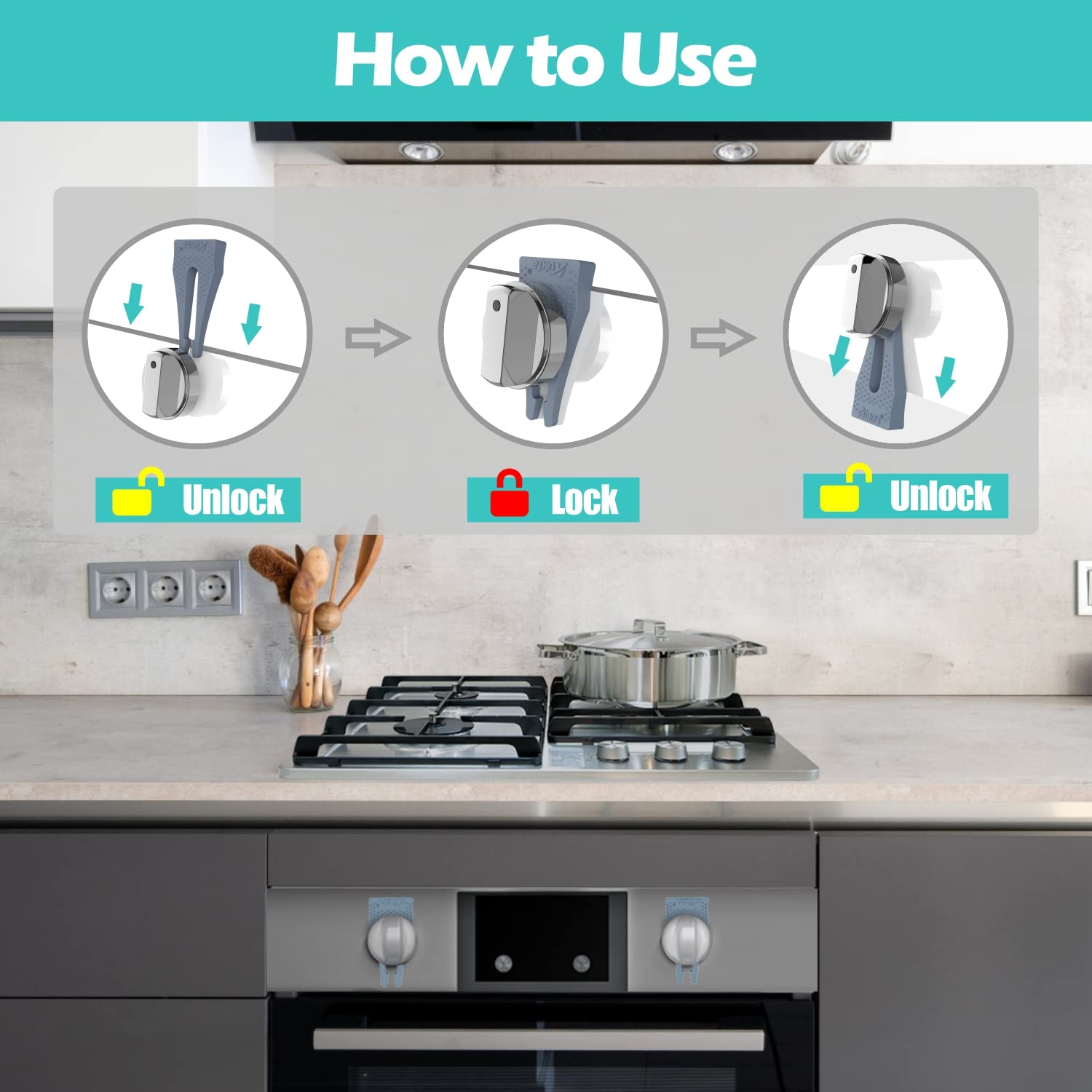 PeachLeaf stove knob locks six-pack provides coverage for multiple burners
