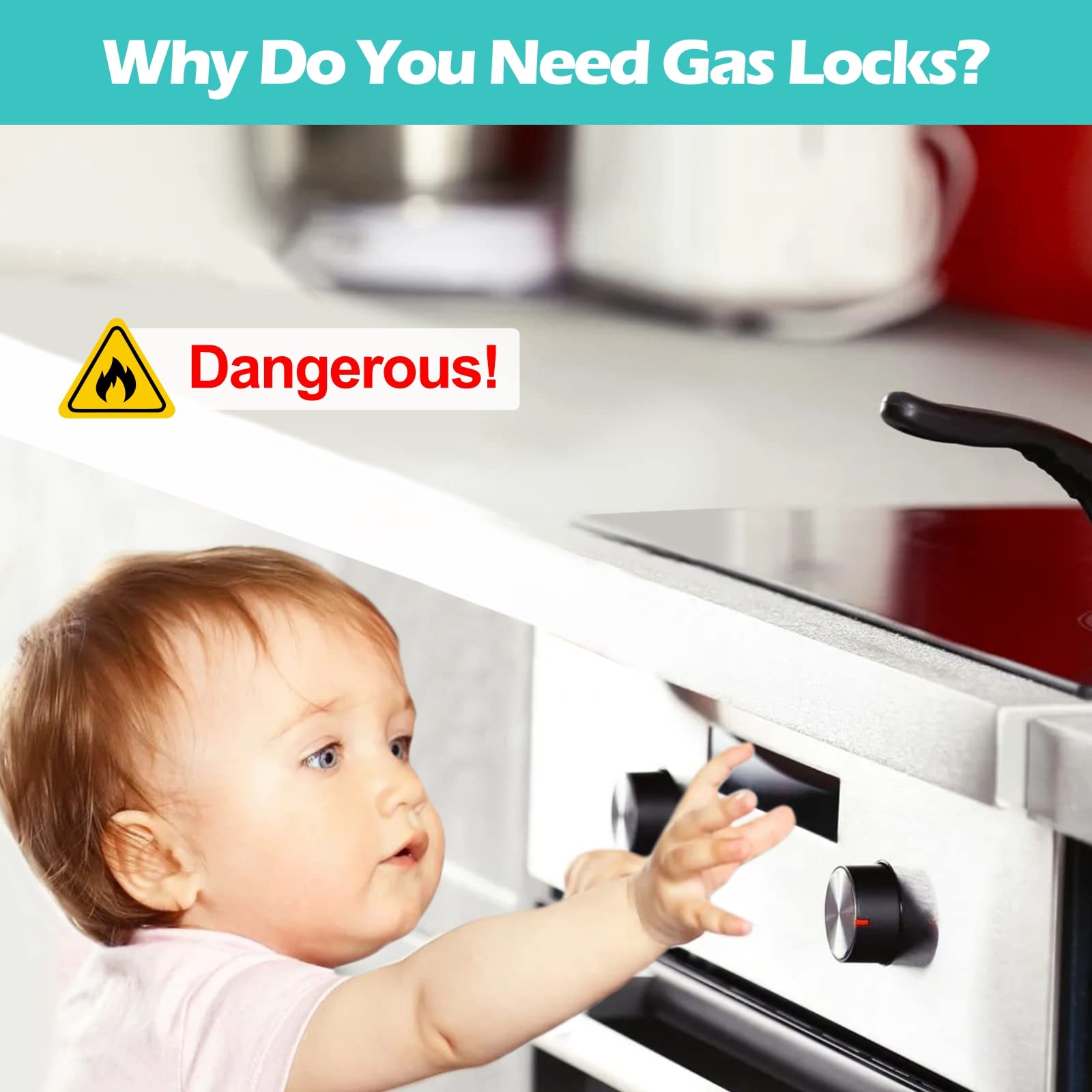 PeachLeaf child-safety on stove demonstrates protective knob coverage.