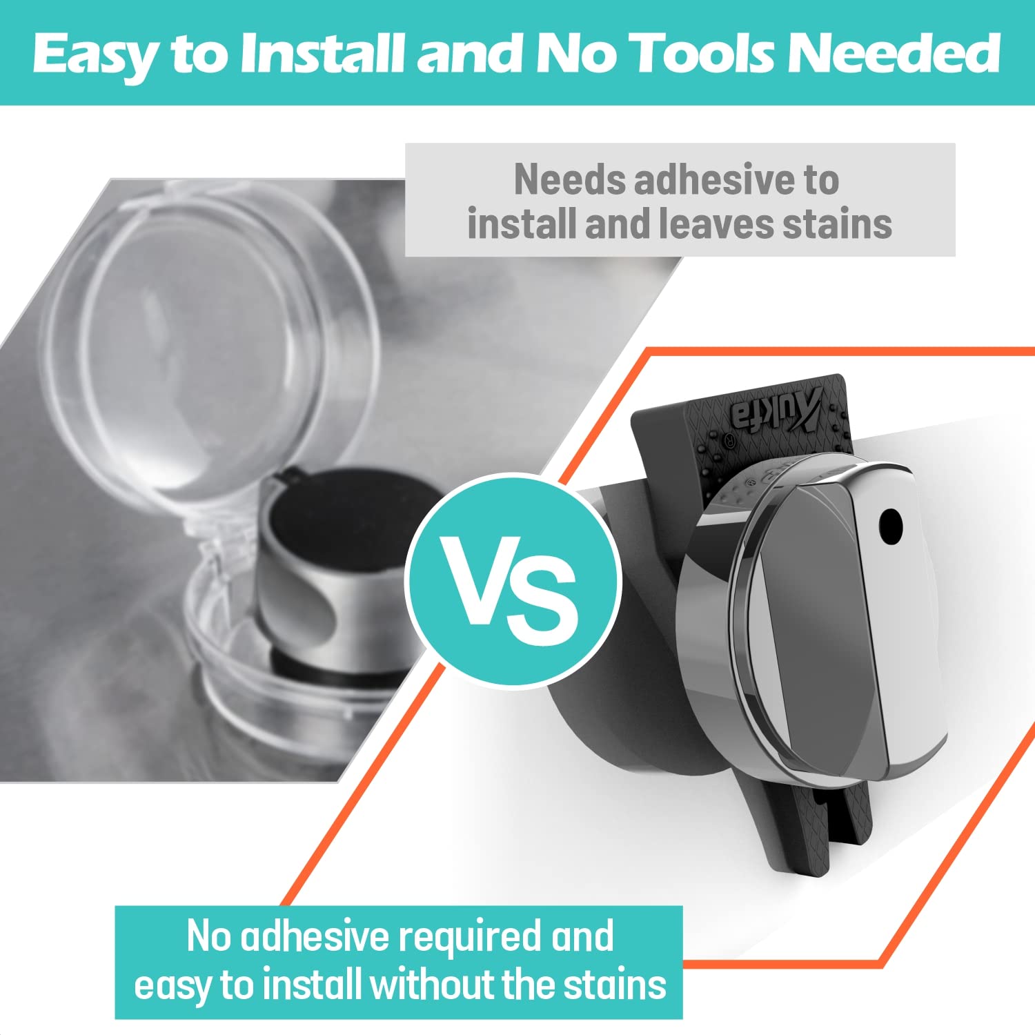 PeachLeaf stove knob locks installed on a gas stove for toddlers-proof kitchen.